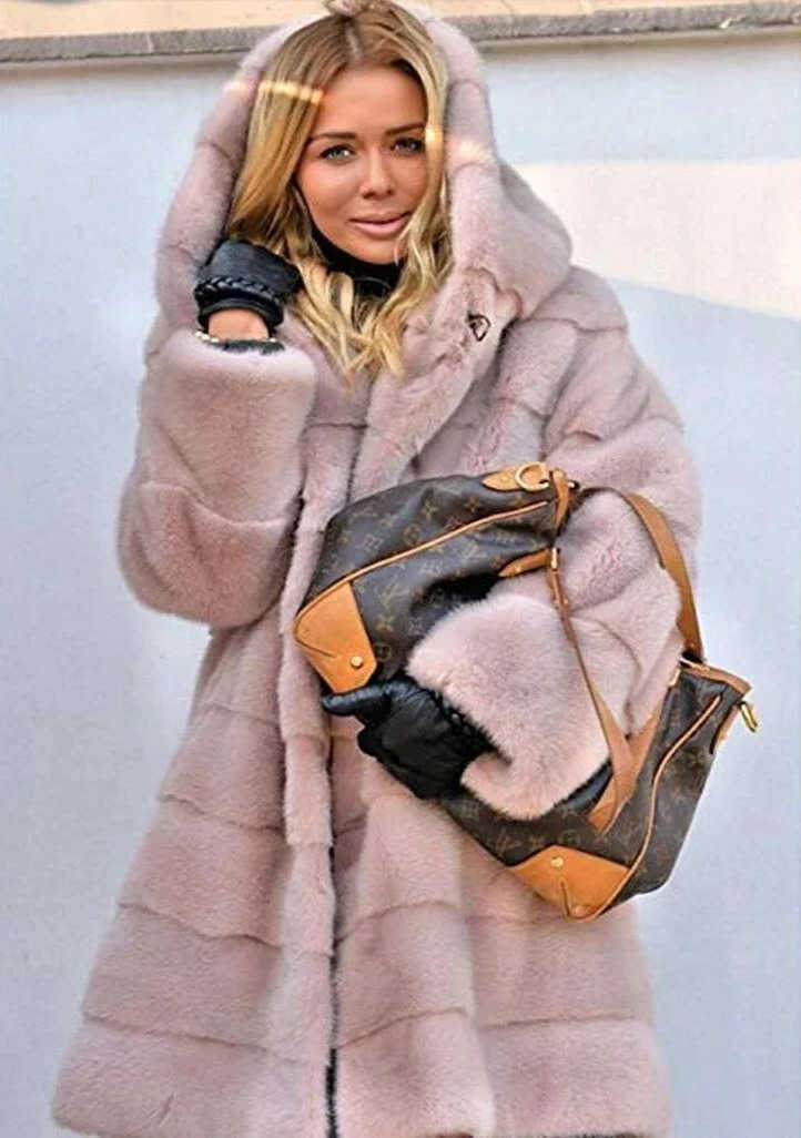 New 2024 Fr Shipping Winter Warm Hooded Coat Fur Jacket Women Solid Color Loose Plush Strt Leisure Coat S261016CBYO