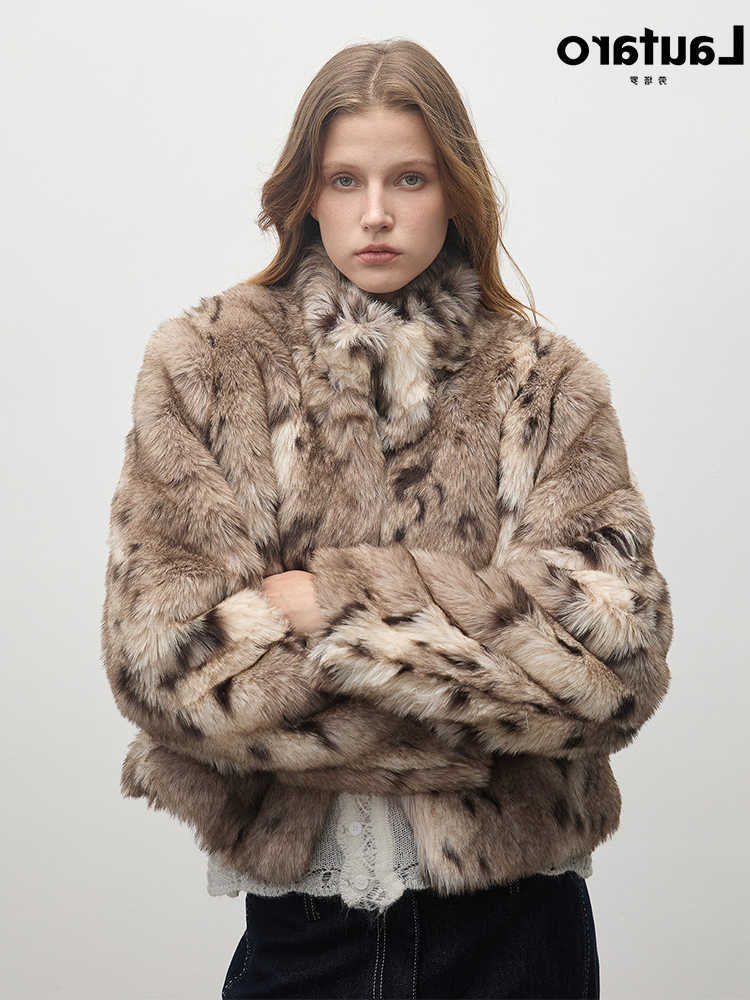 Autumn Lautaro Winter Short Leopard Print Warm Fur Coat Women Stand Collar Clothes Chic Fluffy Jacket 2026 S261016X572