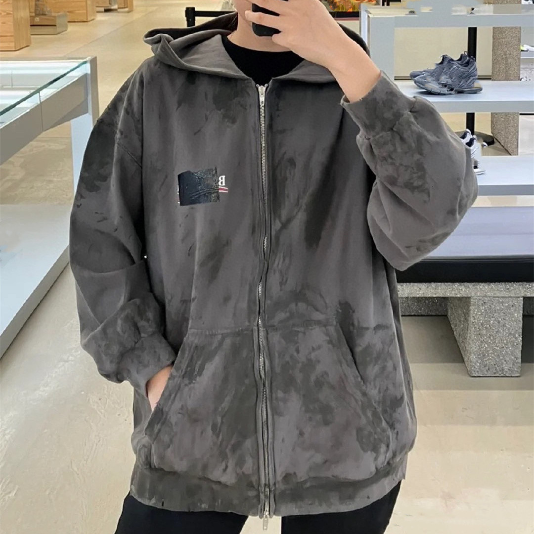 Original Brand In Stock High-Quality Paris B House Laminated Graffiti Embroidery Coke Zipper Hoodie Sweatshirt designer luxury for Men and Women