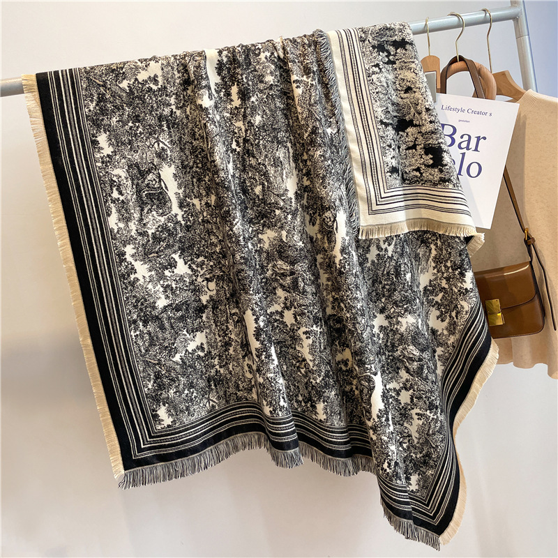 Luxury goods Autumn Winter New Wool Warm Thickened Tassel designer High-end Imitation Cashmere Square Scarf Women Air-conditioning Shawl Cross-borde