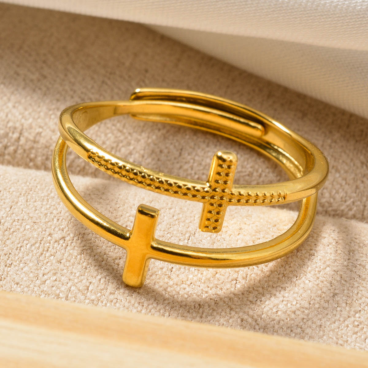 Light luxury double-ring cross-shaped open ring, fashionable and trendy, adjustable design, new style ring for the index finger