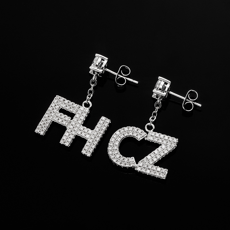 Jin Ao Creative Earrings Luxury Iced Letter Combination Studs INS Women Summer High-end Out D VVS Diamond Sense Silver Needle Light Luxury Personali