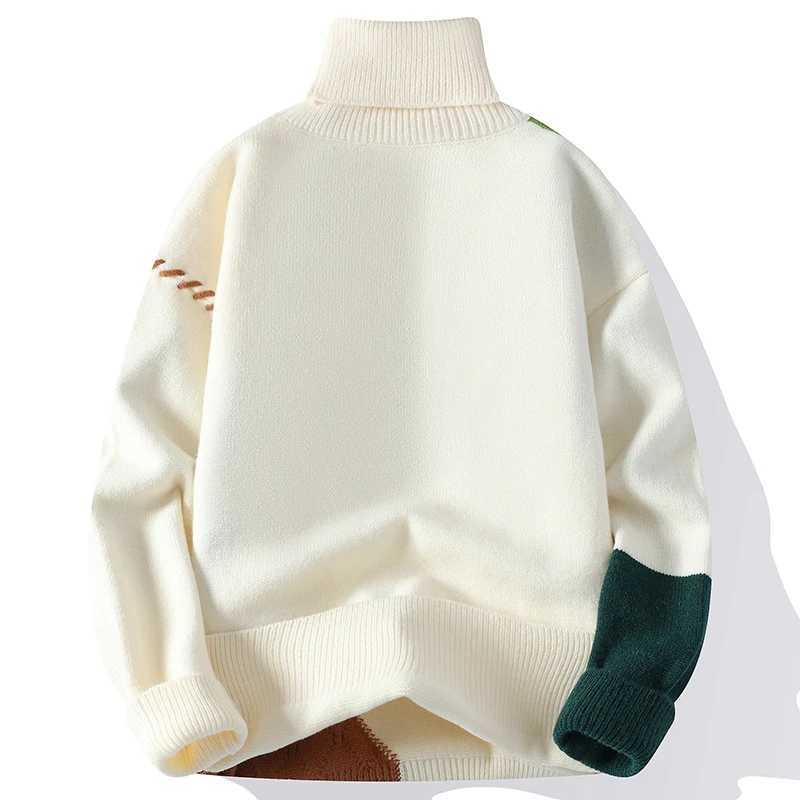 Sweater Knit Turtleneck Autumn Winter Men Fashion Patchwork Knitted Pullovers Mens High Quty Casual Sweaters Warm Strtwear M261016