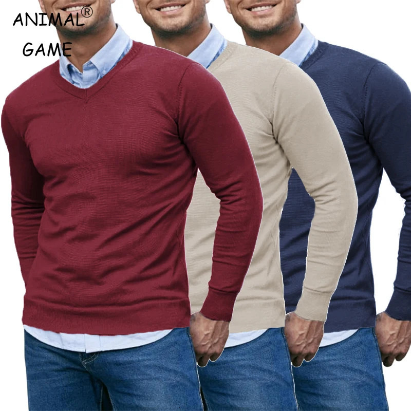 Mens V Neck Sweater Knitted Pullover Casual Soft Lightweight Long Sleeve Dress Sweater Autumn Breathable Slim Fit Sweaters 261019