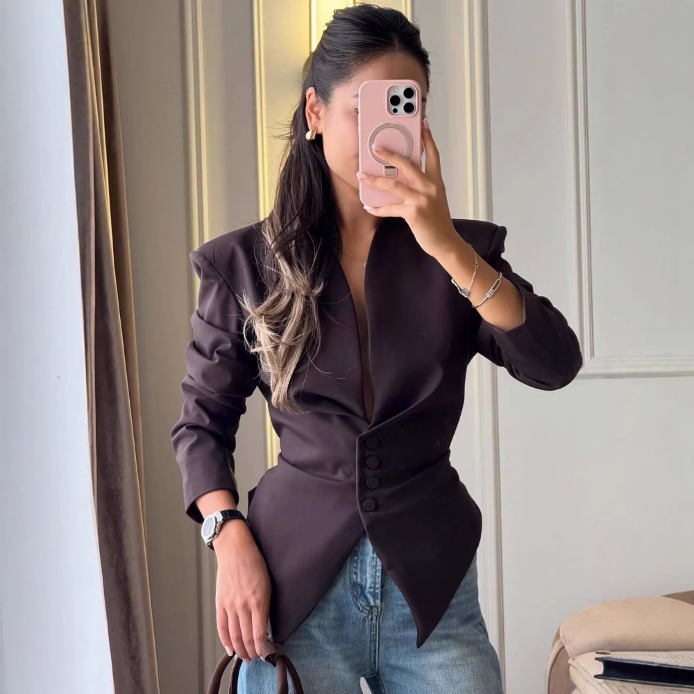 New Slim Fitting Womens Clothing Thin Asymmetrical Small Blazer Long Sleeved Fashion Temperament Top