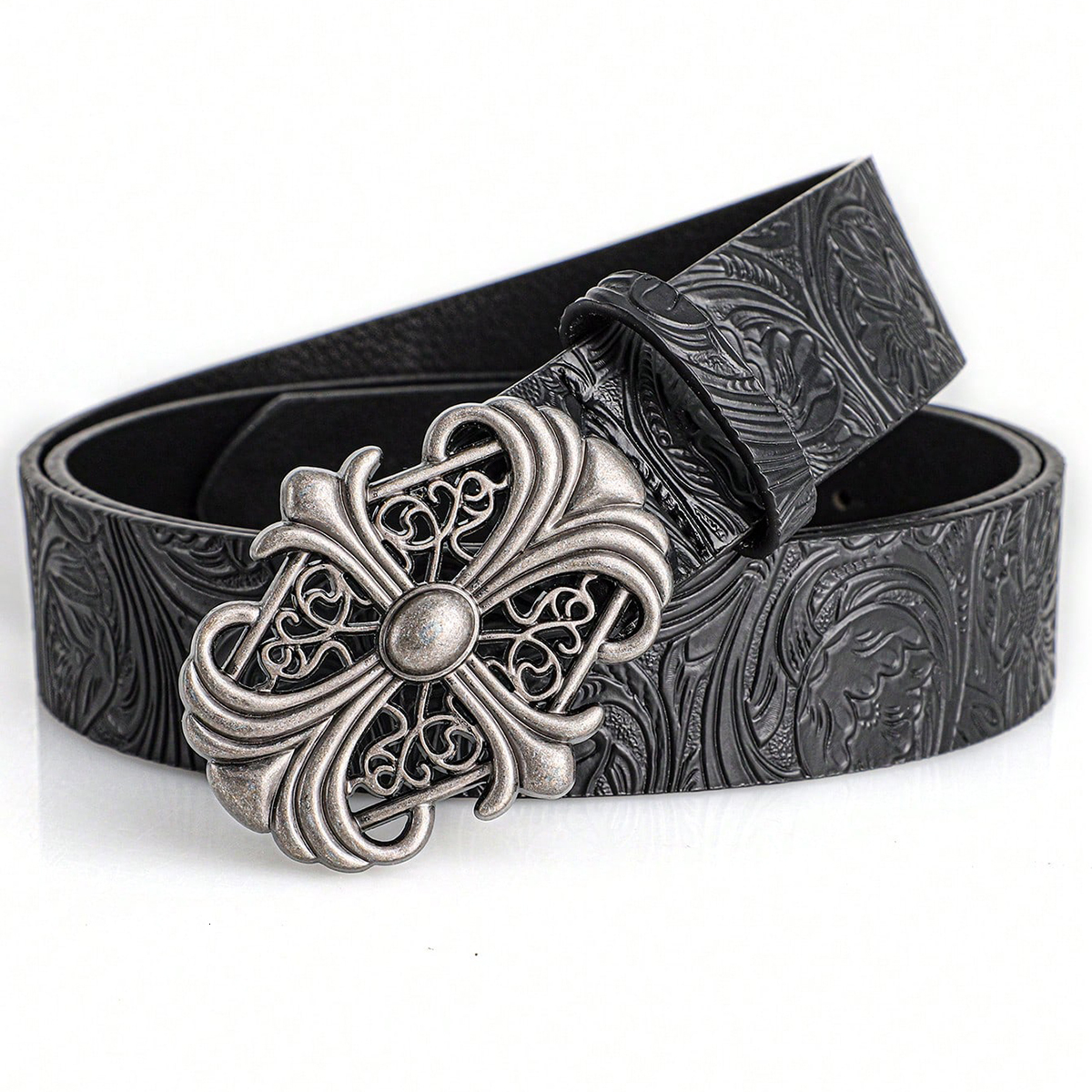 New Retro Men's Bohemian Style-Chic Black PU Leather Fashion Vintage Hollow Buckle Belt Punk Rock Y2K Style 26Y1019