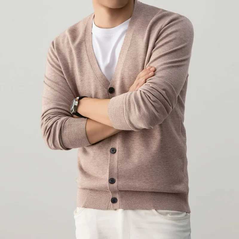 Autumn KIDWHXR Cardigans Man Knitted Single-breasted V-neck Men Sweater Coat Thin Breathable Long Slve Versatile Male Tops M261016