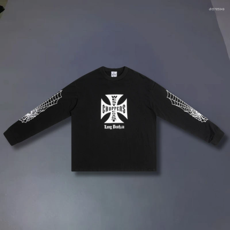 Cross Streetwear Black Cotton Oversize West Choppers Sweatshirts Spider Web Print Long Sleeve Tshirts Men Women