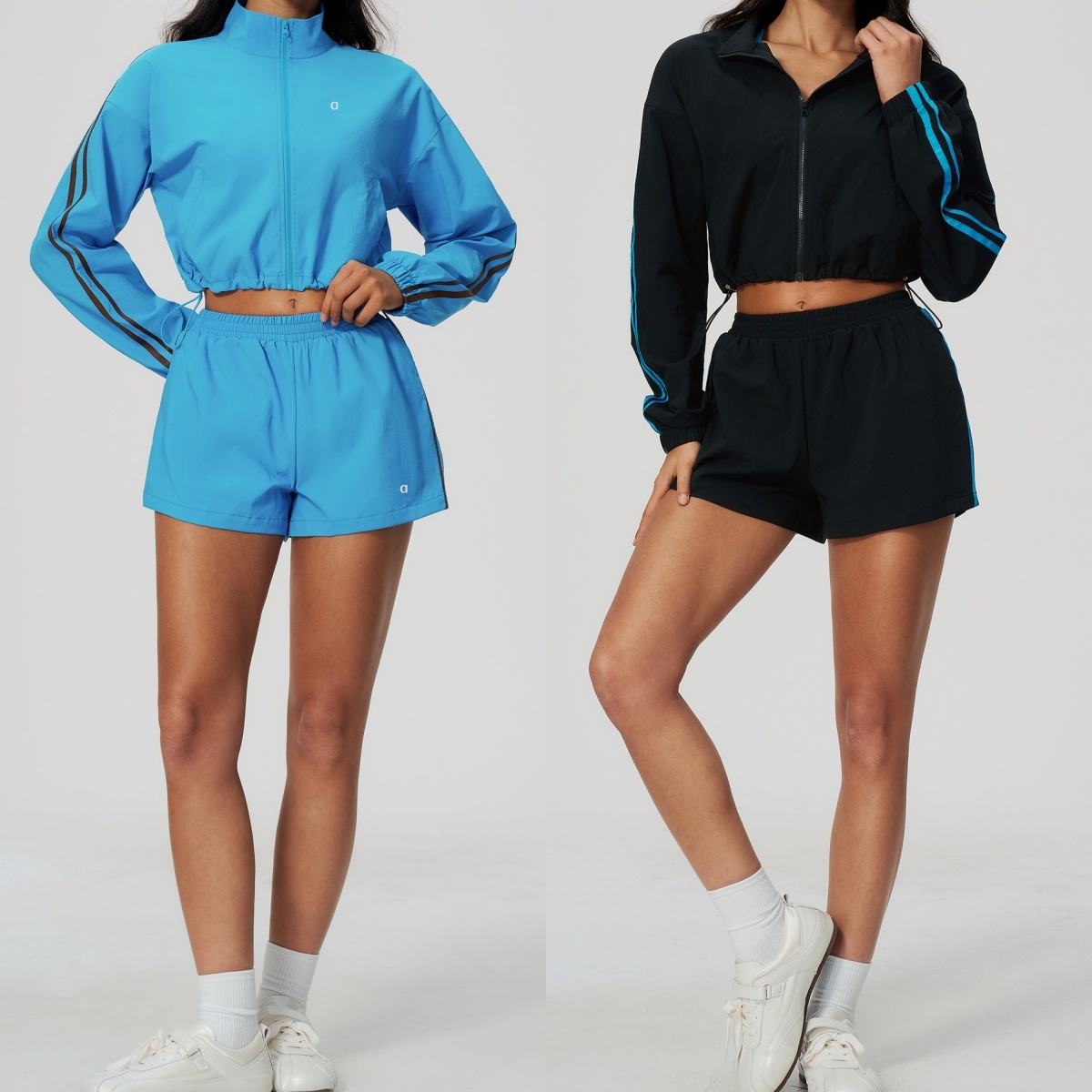 3038A Veste de sport à col montant 3D argenté, short de course respirant évacuant l'humidité avec tissu à séchage rapide, veste courte de fitness
