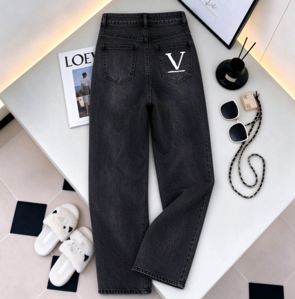 jeans women's designer High waisted straight leg elastic washed denim Blue jeans Fashion casual Loose street pants Vintage Stretch Denim Trouse