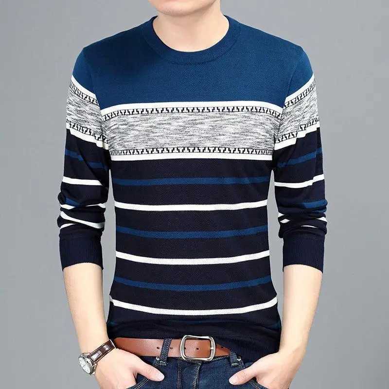 Spring Men's Sweater 2026 New Autumn O-Neck Striped Slim Knittwear Male Pullover Clothing Knit Shirt dent Fashion Sweater M261016