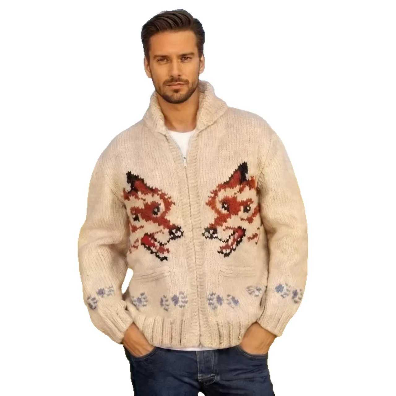 Men's Plaid Knitted Sweater Blazer for Spring 2026 - Thick Knit with Zipper Closure Loose and Comfortable Style T261019