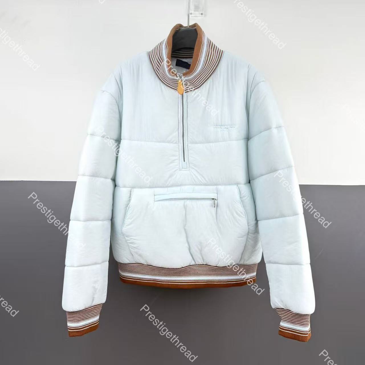 High-quality Fall/Winter New Men's Down & Parkas with Letter Embroidered Patch Pockets, Half-Zip Down Jacket Designer Coat