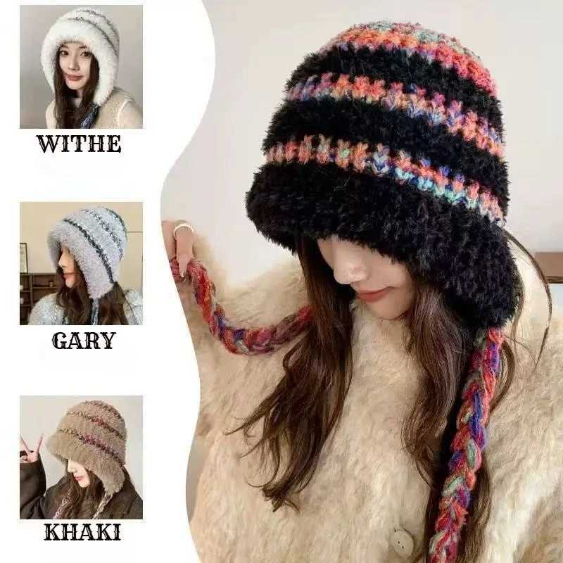 Beanie/Skull Caps 1pc Winter Warm Peruvian Cover Ears Beanie Hat for Women Ear Flap Sherpa Ski Snow Hats Knit Fleece Lined Skull Cap for Daliywear Q