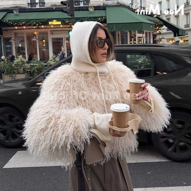 Mint Neo Chic Strt Girls Round Neck Mongolia Shp Fur Coat Women 2025 Winter Fluffy Warm Fur Jacket Outerwear S2610166CAG
