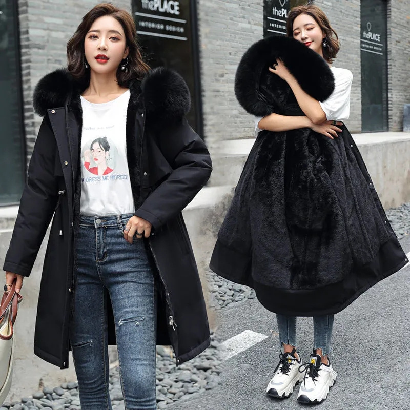 Women Puffer Down Jacket Coat Winter 2026 New Women Clothes Long Coat Wool Liner Hooded Jacket Fur Collar Thick Warm Snow Wear Padded Parka 6Xl