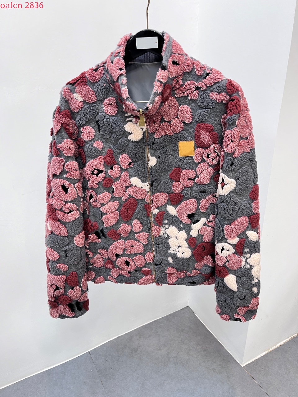 Designer men's tweed wool jacket stand collar zipper colorful printed Sherpa women's jacket casual loose short warm jacket street wear win