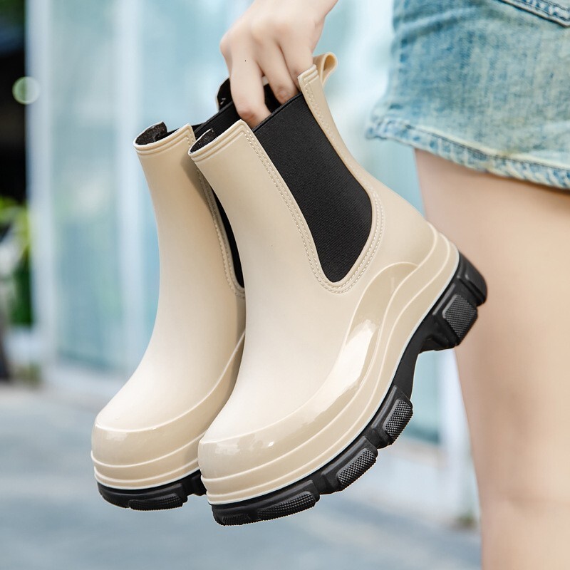 Asgard Women's Summer Non-Slip Waterproof Rubber Mid-Calf Garden Platform Boots Outdoor Lady Lightweight Rain Shoes