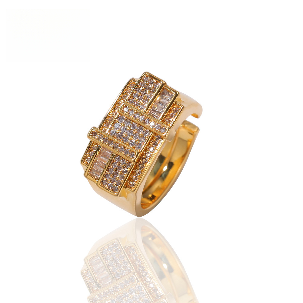Ancient Style Out D VVS Diamond Hip-Hop Luxury Iced New Interwoven Square and Round moissanite Adjustable Men's Ring Exaggerated Accessories Lu
