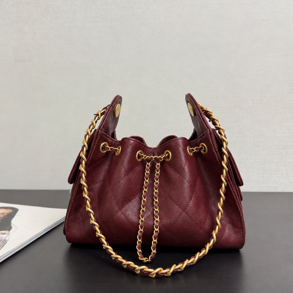 Mini Bucket Bag Caviar Cowhide Quilted Chain Drawstring Shoulder Crossbody Spacious Vintage Commute Date Top-Tier Designer New Arrival