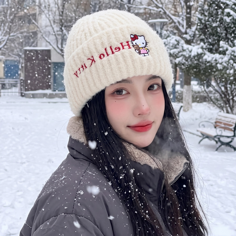 Hot Sale Saniro HelloKitty Cartoon Beanie Autumn and Winter Knitted Thick Warm Ear Protection Cold Hat J260511