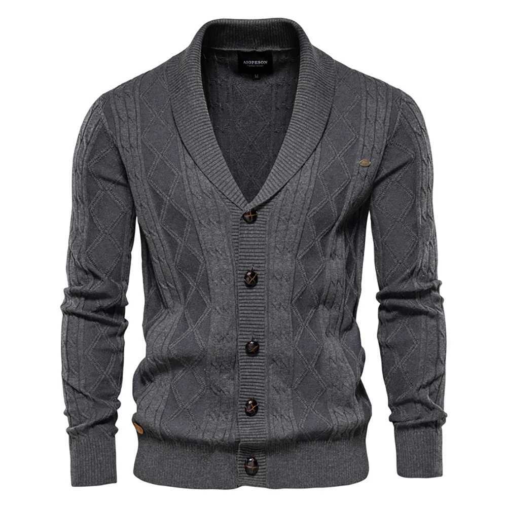 Cotton Argyle Cardigan Men AIOPESON Casual Single Breasted Solid Color Business Mens Cardigans New Winter Fashion Sweater Man M261016