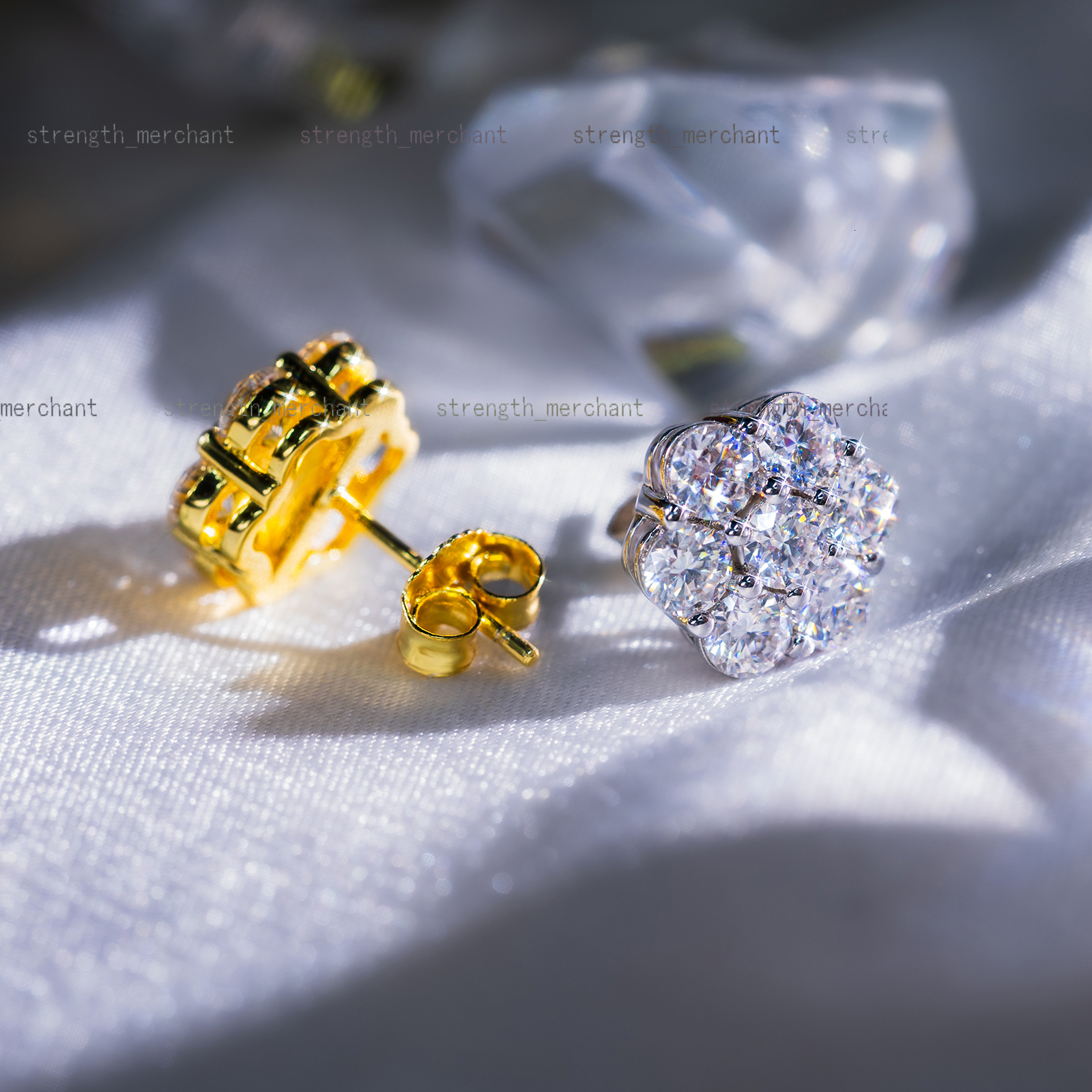 Moissanite Cluster Stud Men Women 7 Stone Flower Cluster 14k Gold Plated S925 Sterling Silver VVS Lab Created Moissanite Earring