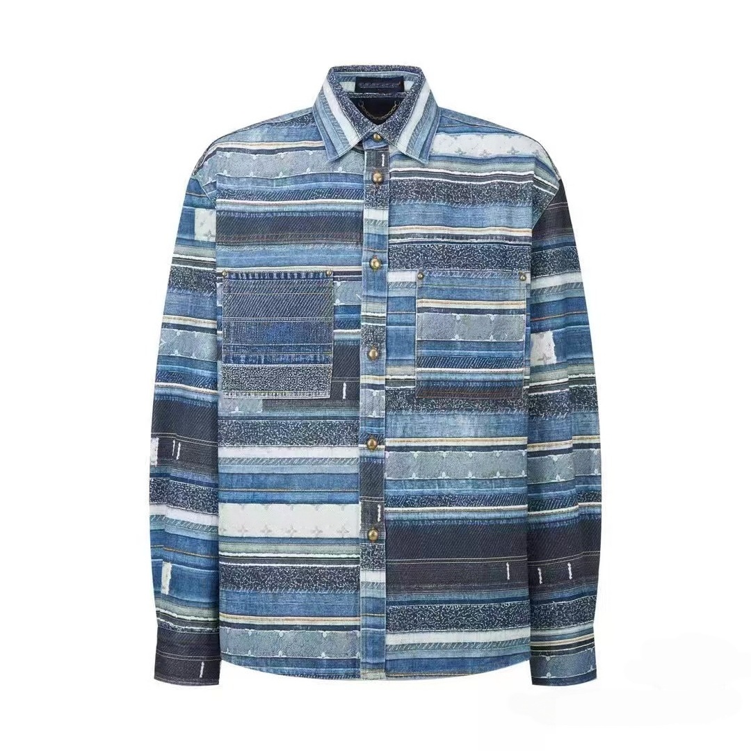 luxury shirt mens shirt designer shirt single breasted brand printed shirt mens button up shirt Damier element denim shorts denim shirt jacket 3130