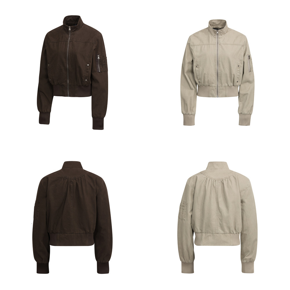 American retro street-style, structured, zip-up workwear jacket, unisex, short, wide, stand-up collar, cross-border men's fashion