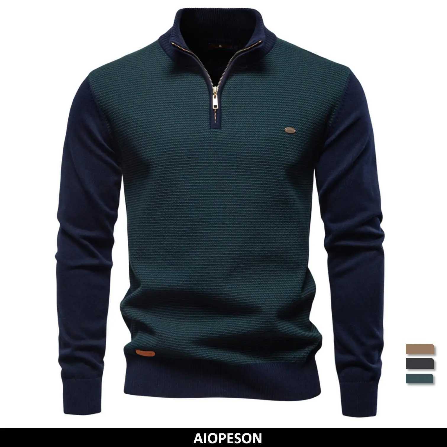 Sweater Striped AIOPESON Solid Men's Color Knit Pullover Warm Cotton Autumn Winter Casual Turtleneck Mens Sweaters M261016