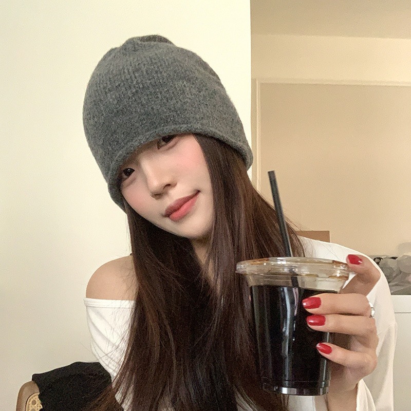 Soft Wool Knitted Slouchy Beanie Lazy Rolled Edge Skull Cap Solid Color Warm Casual Hat Minimalist Style Autumn Winter Headwear J260511