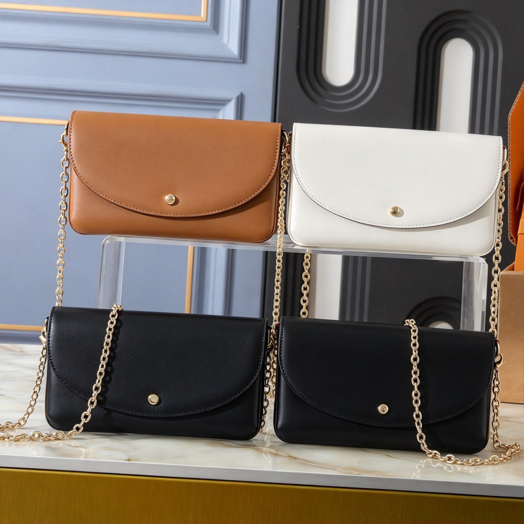 Women Three In One Chain Crossbody Bag Removable Pouches Elegant Flap Shoulder Bag Classic Style Daily Evening Handbag