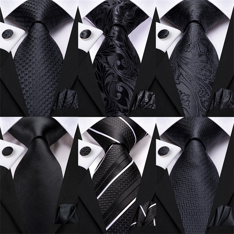 Black Floral Wedding Tie For Men Handky Cufflink Elegant Necktie For Men Fashion Business Party Dropshiping silk260928ww