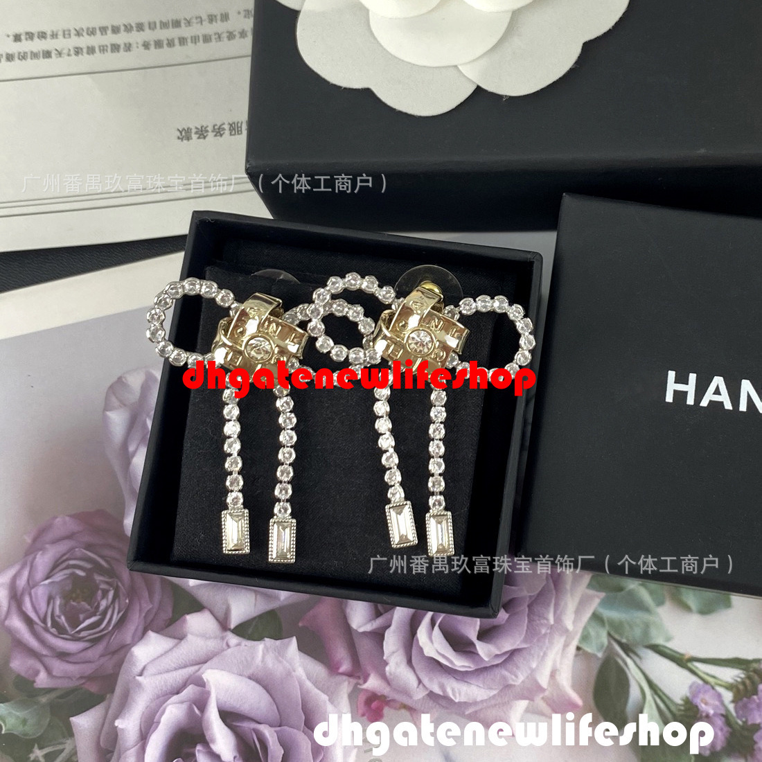 designer cc jewelry earrings Sparkling Tassel Touch Elegant Long Bow-Shaped Earrings Versatile Accessories channel earrings