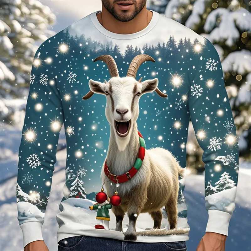 Funny Sing Goat Graphic T Shirts Casual Animal Long Sleeve T Shirt For Men Clothes Christmas Sheep 3D Printed Tee Boy Tops T261019