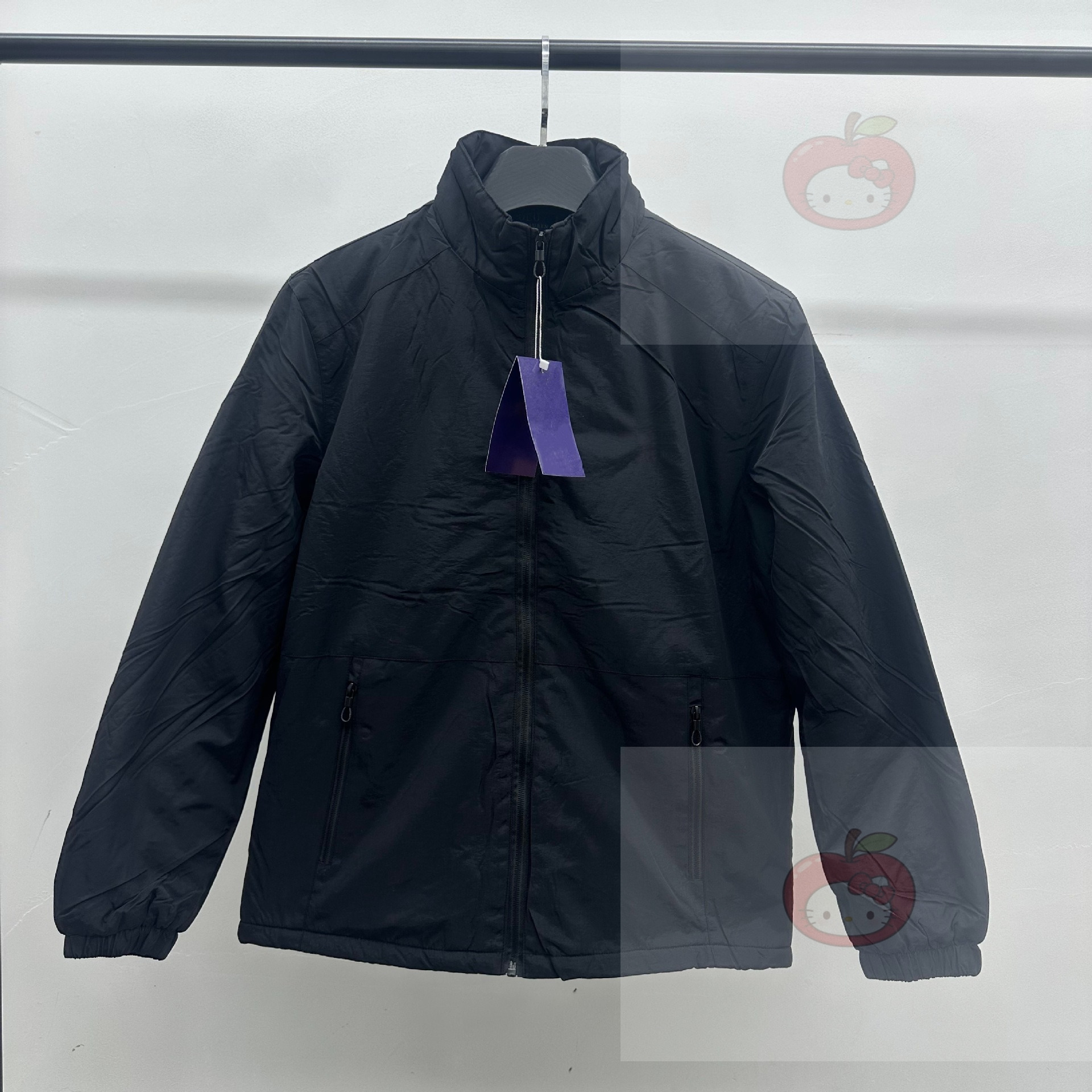 Embroidered Stand Collar Fleece Lined Jacket Windproof Old Money Style Warm Outer Coat