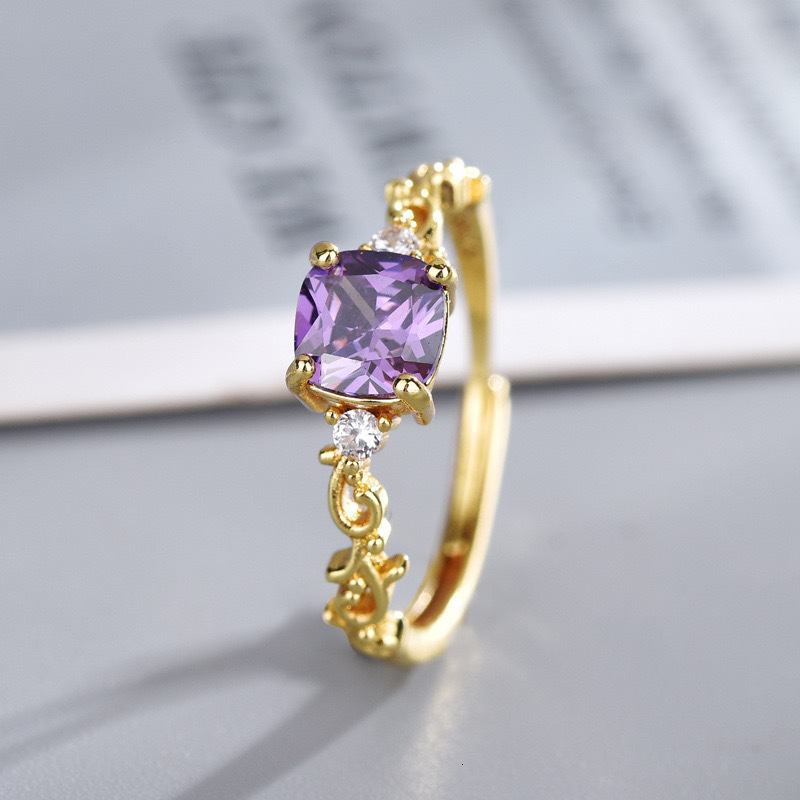 Popular in Europe and America, hot-selling colored zircon purple zirconia open for women, simple, stylish, elegant, high-end, versatile ring