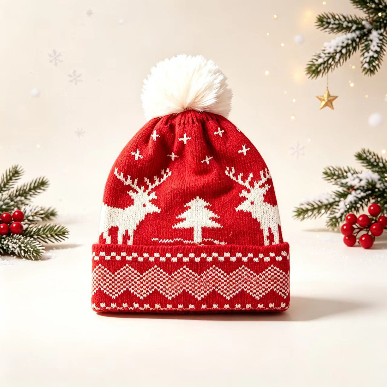 scarf red knitted wool hat set, Christmas New Year gift for autumn and winter J260511