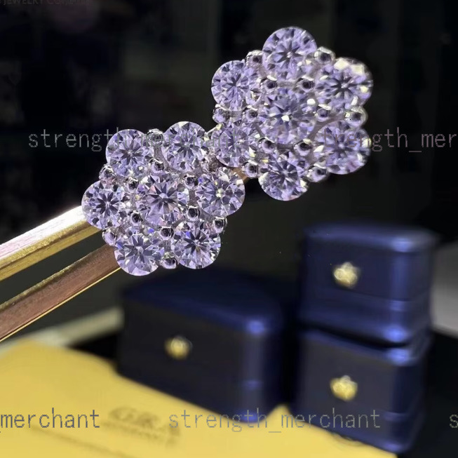 925 Sterling Silver Fine Stud Earrings Women 5A Moissanite Gold Plated Fine Jewelry Flower Earrings