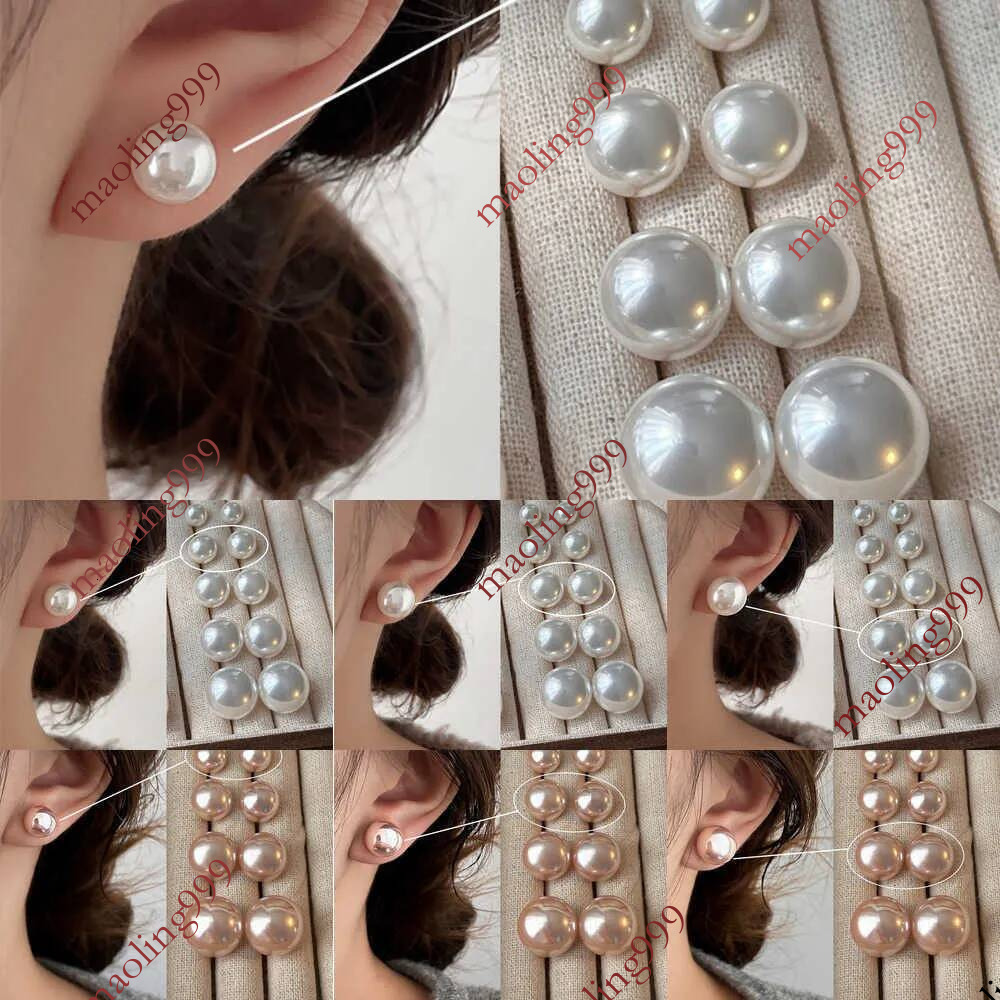 needle S925 luxury silver pearl round ball designer earrings for women OL elegant charms white pink pearls earring ear rings jewelry gift FZES