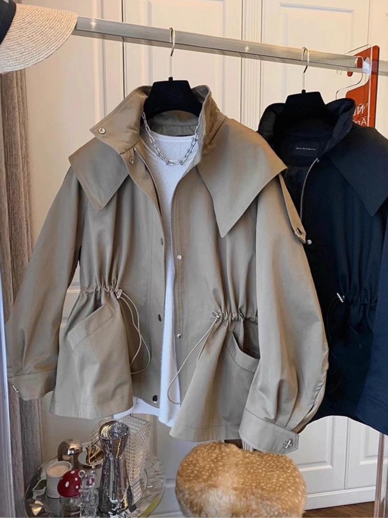 High-neck zipper jacket for women, loose fit, patchwork, solid color, trendy street fashion outerwear, fashionable trend