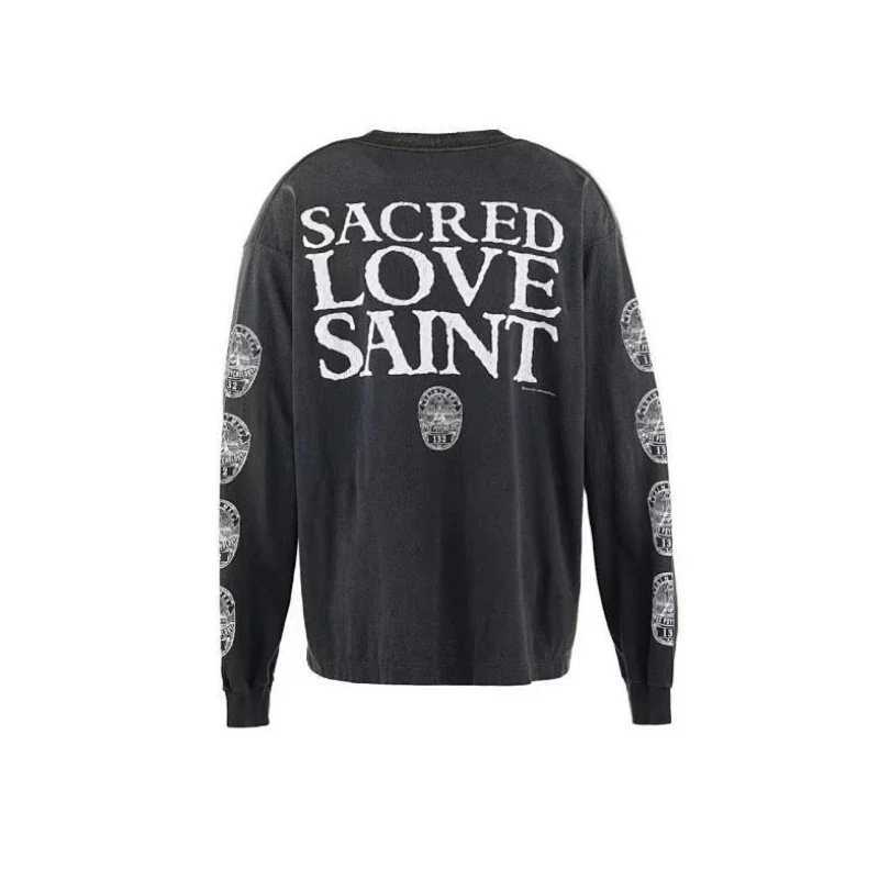 26SS Saint Men Women Oversized Long Sleeve T Shirt Vintage Washed Do Old Damaged Classic Print High Street Casual Top Arrival T261019