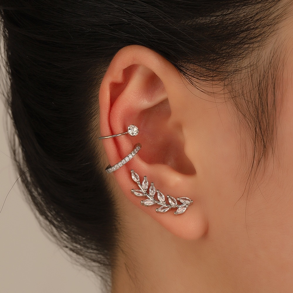 Luxury Brand Designer Jewelry Best-Selling Zircon Clip Set, Ins Fashion Temperament Leaf Ear Cuff, No Piercing Required, Simple And Unique Earrings