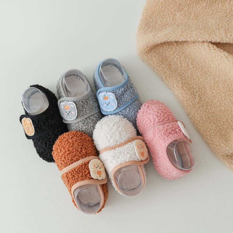 Children Slippers Solid Kids Winter Warm Home Boys Girls Plush Floor Indoor Soft Sole Anti-slip Cotton Shoes J261019