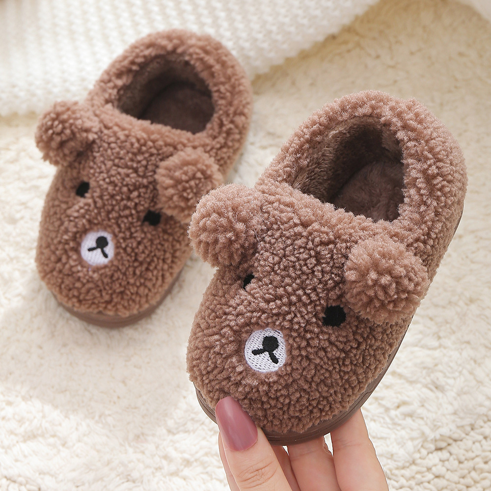 2026 Children Slippers Cute Fluffy Winter Indoor Home Cotton Woman Warm Comfortable Cartoon Plush Floor Shoes J261019