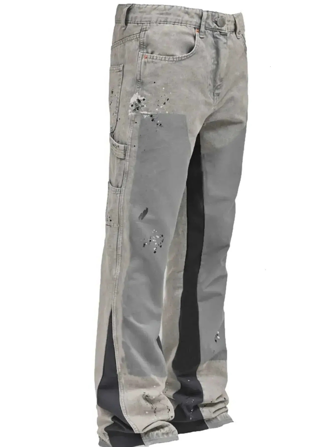 trousers Men Jeans Mens Jeans Work European And American Fashion Workwear Elastic Patchwork Denim Layered Flared Pants S XXL Denim Pants 4ab