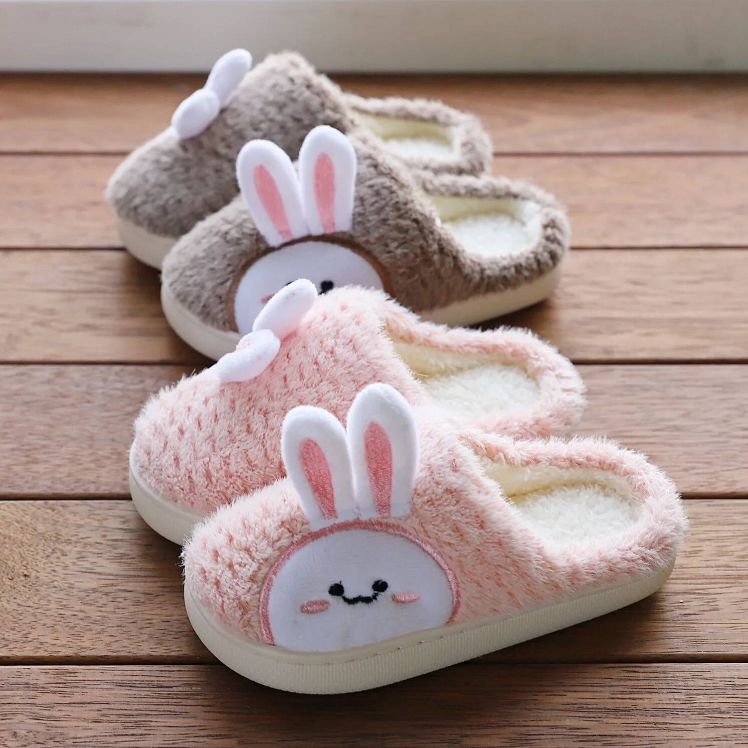 New Slippers For Children Boys Girls Autumn Winter Home Furry Cute Flip Flops Rabbit Indoor Wooden Floor Warm Cotton Sh J261019