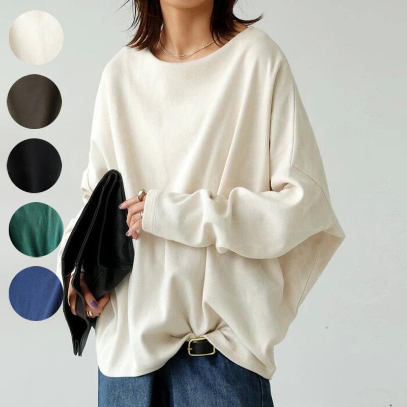 Designer Women's Solid Color Crew Neck Pullover Sweatshirt Long Sleeve Loose Casual Korean Style Autumn Top M L