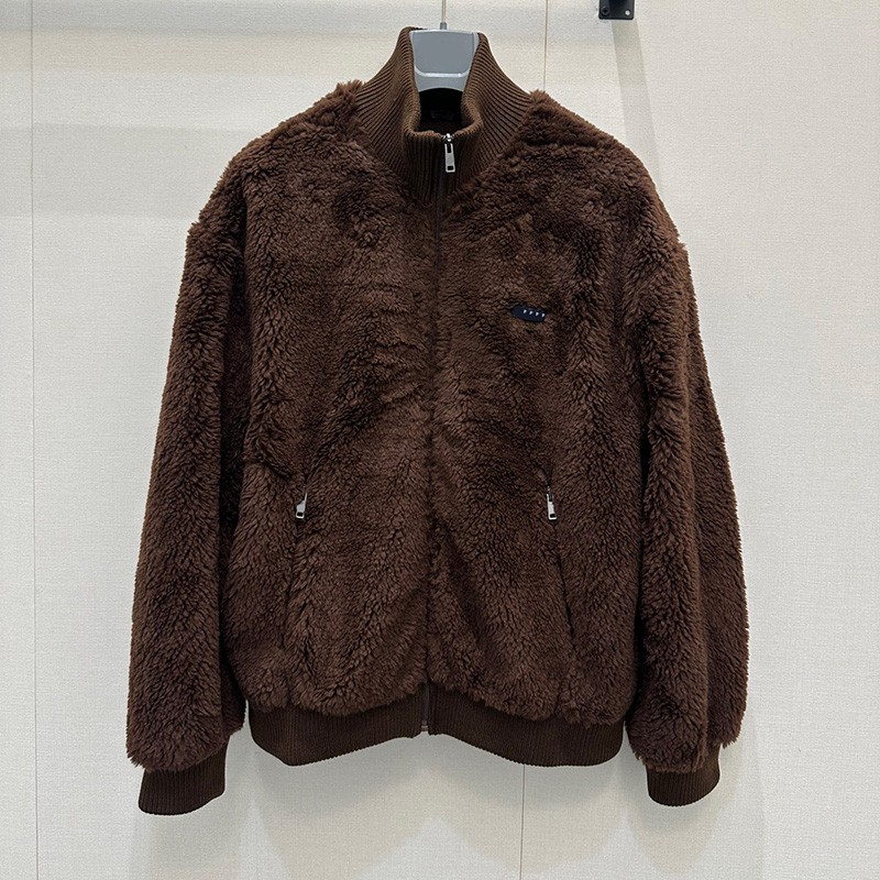 Teddy Fleece Zip Up Jacket For Women Ribbed Stand Neck Fuzzy Sherpa Coat Autumn Winter Cuff Hem Loose Fit Warm Windproof Overcoat