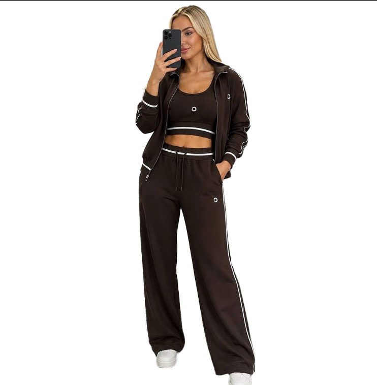 Fashion cotton Tracksuits Womens Outfit Fall Winter Casual Waistcoat jacket wide-leg pants Women Three Piece Set Sweat Suit